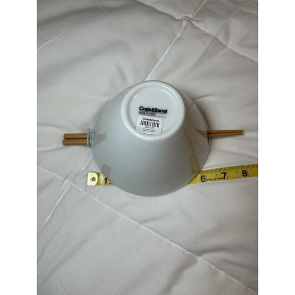 Crate & Barrel Kai Noodle / Rice Bowl White w/ Wood Chopsticks - Picture 4 of 4